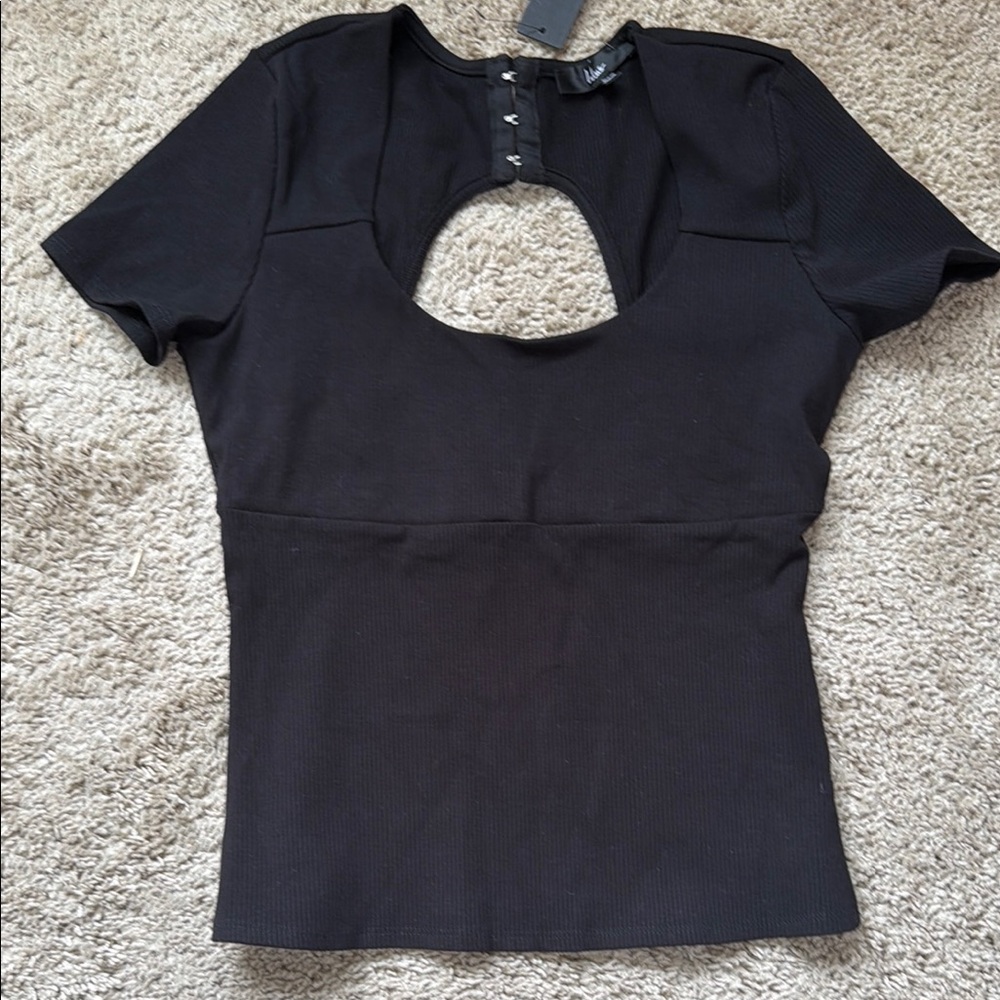 Lulu's Black Short Sleeve Top with Back Keyhole